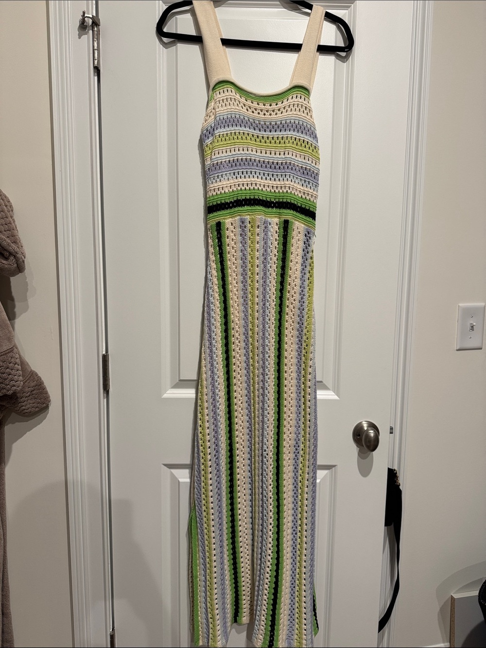Ciebon Crochet Maxi Dress in Green, Cream & Gray